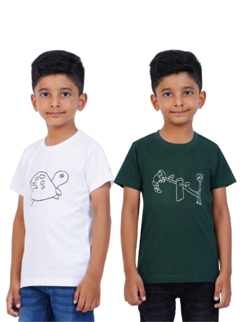 AIR GARB Boys Round Neck Printed Cotton T-shirt for 6-7 Years - Pack of 2 (K67-TW-SGR) Multicolour