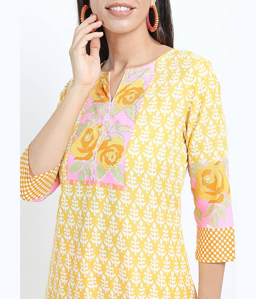 Vishudh Women Viscose Printed Straight Kurti With Palazzo ( Yellow ) view 4
