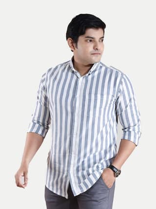 Men All-Over Grey Striped regular Cotton Shirt