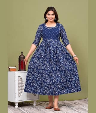Nevisha Style Blue Cotton Maternity Kurta Single