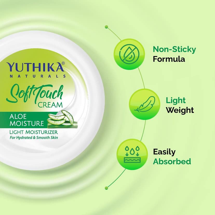 Yuthika Aloe Moisture Light Moisturizer for Face, Hand, Body, Dry Skin Moisturizer Cream for All Skin Types - 300ml view 5