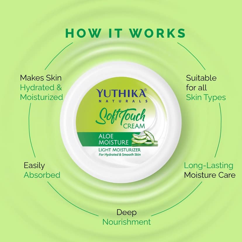 Yuthika Aloe Moisture Light Moisturizer for Face, Hand, Body, Dry Skin Moisturizer Cream for All Skin Types - 300ml view 6