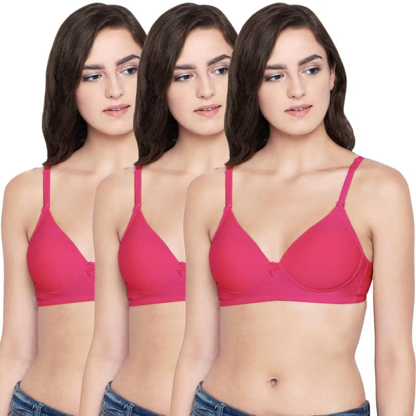 Bodycare Cotton Spandex Padded Non wired Tshirt Bra-Pack of 3