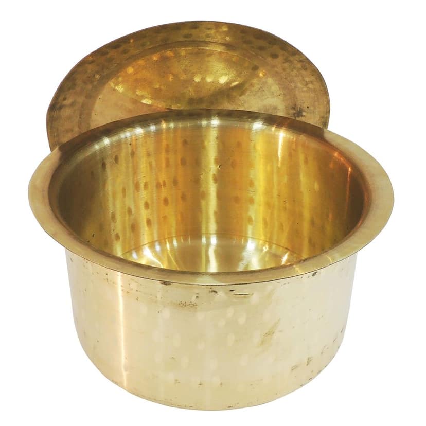 Brass Bhagona With Lid 4 Liter | Traditional Indian Cookware, Height : 5.5 Inch (ZMAS637 E) view 2