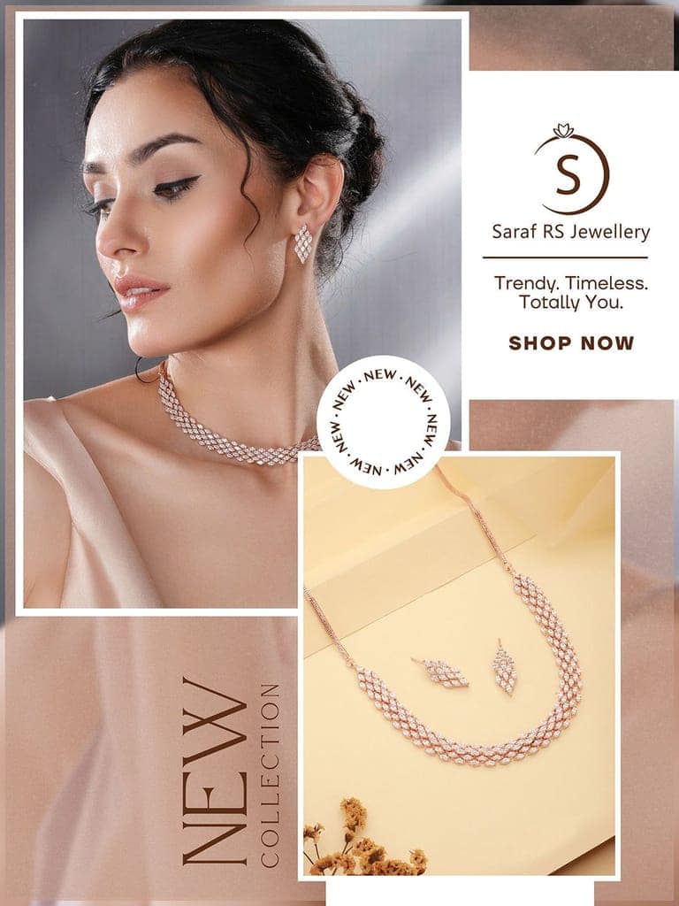 Rose Gold Toned Cubic Zircon Studded Statement Necklace jewellery Set view 5