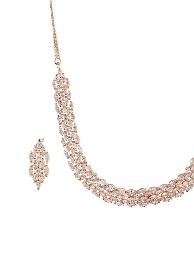 Rose Gold Toned Cubic Zircon Studded Statement Necklace jewellery Set view 7