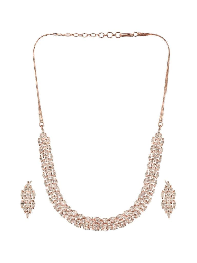 Rose Gold Toned Cubic Zircon Studded Statement Necklace jewellery Set view 8