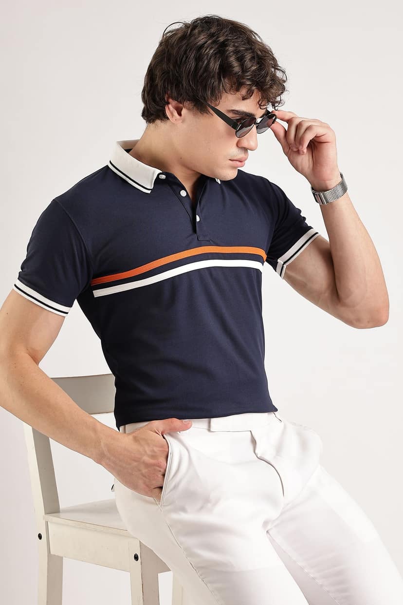 Polyester Navy Striped Polo view 9
