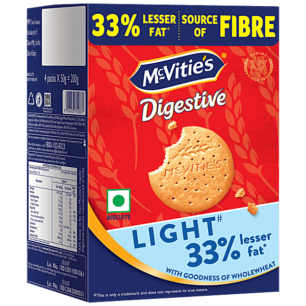 Mcvities Digestive Light Biscuits - 33% Lesser Fat, High In Fibre, Goodness Of Whole Wheat, 200 g