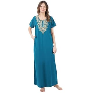 VALENCIA SLEEPWEAR Plain Embroidery Gown Maxi Nightwear Nighty Lizzy Bizzy Soft Fabric Rama Green