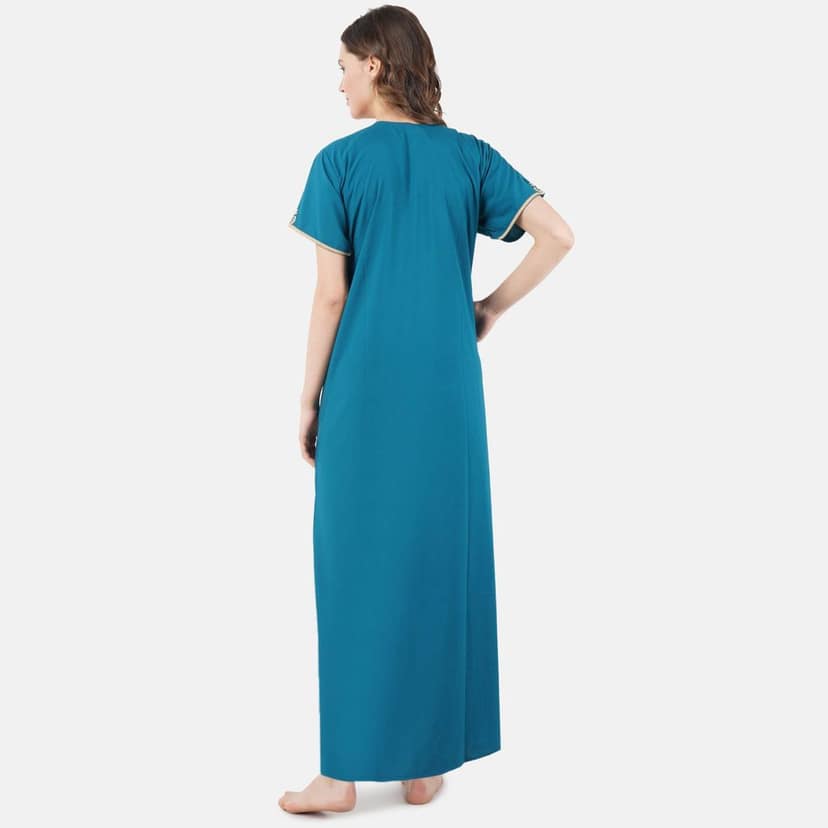VALENCIA SLEEPWEAR Plain Embroidery Gown Maxi Nightwear Nighty Lizzy Bizzy Soft Fabric Rama Green view 5
