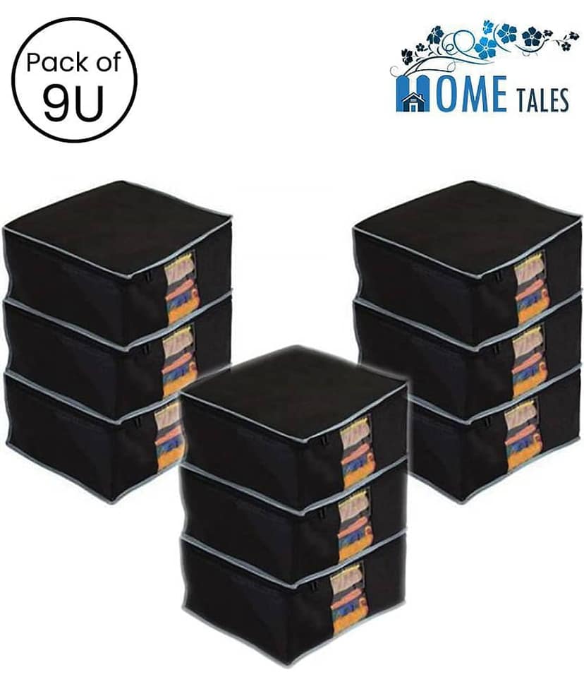 Saree Cover / Cloth Storage & Organizer with Transparent Window,Black (9U)