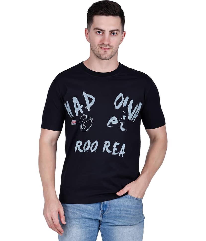 life dream Cotton Blend Regular Fit Printed Half Sleeves Men's Round T-Shirt - Black ( Pack of 1 )