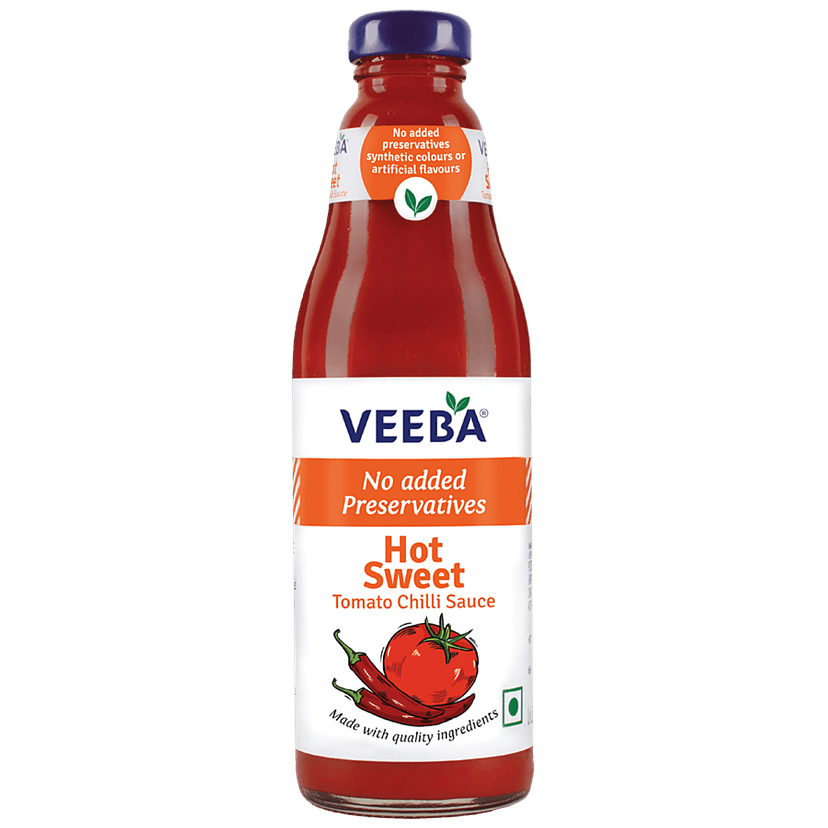 Veeba Hot Sweet Tomato Chilli Sauce - No Added Preservatives, 500 G Glass Jar