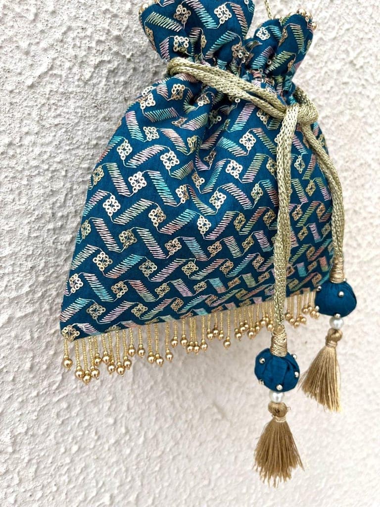 ART BY CHAITASI Embellished Designer Potli Bag with Protective Box, Handbag, Wristlets, Clutch for Women, Girls with Handmade Embroidery, Sequin, Beads Work for Parties, Weddings view 3
