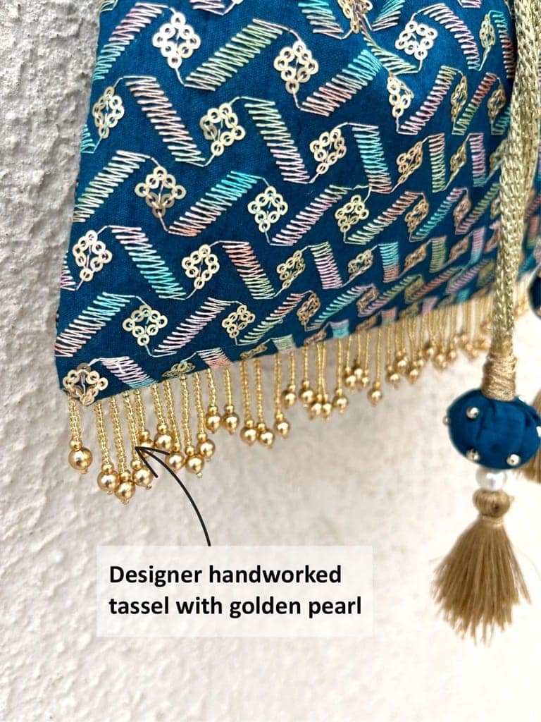 ART BY CHAITASI Embellished Designer Potli Bag with Protective Box, Handbag, Wristlets, Clutch for Women, Girls with Handmade Embroidery, Sequin, Beads Work for Parties, Weddings view 4