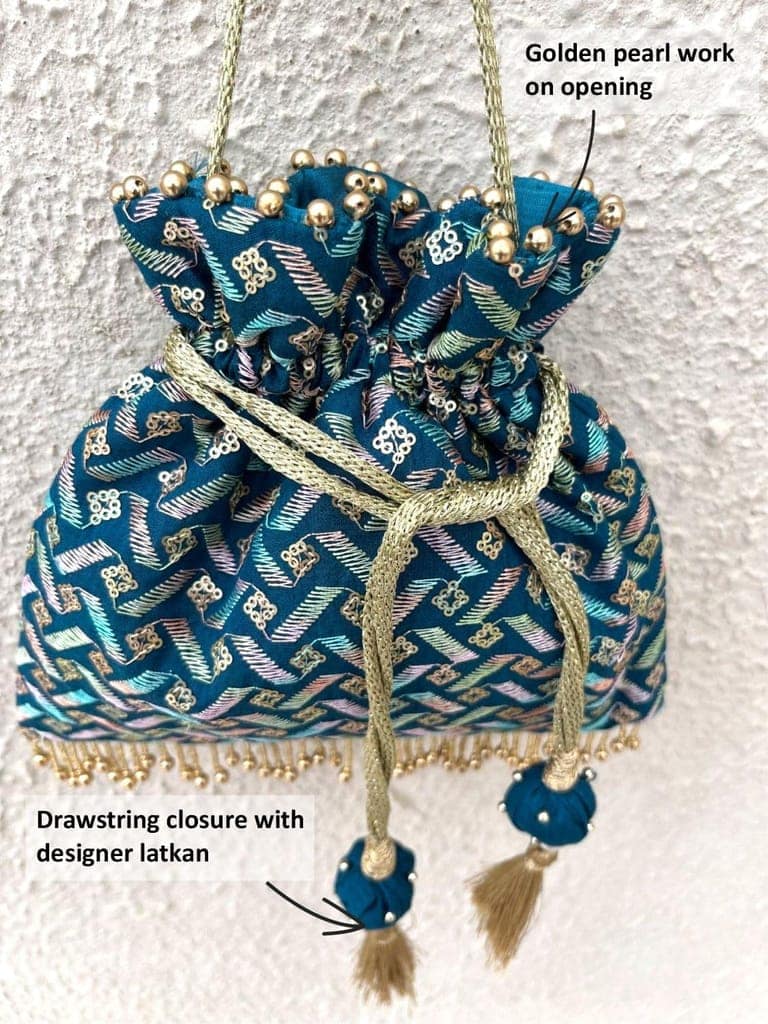 ART BY CHAITASI Embellished Designer Potli Bag with Protective Box, Handbag, Wristlets, Clutch for Women, Girls with Handmade Embroidery, Sequin, Beads Work for Parties, Weddings view 7
