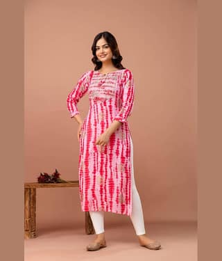 Kapadia Women Rayon Dyed Straight Kurti ( Pink )