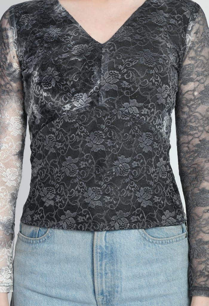 Women Trendy Luminous Lace Sheath Party Top view 3