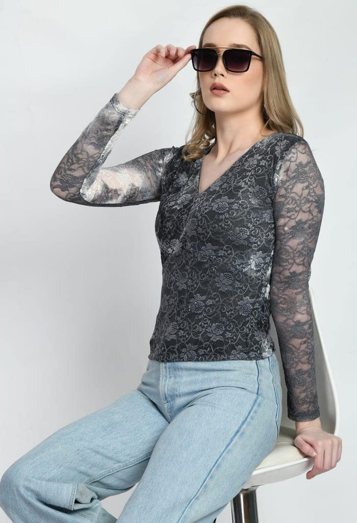 Women Trendy Luminous Lace Sheath Party Top view 4