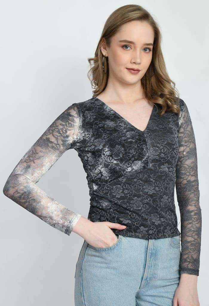 Women Trendy Luminous Lace Sheath Party Top view 6