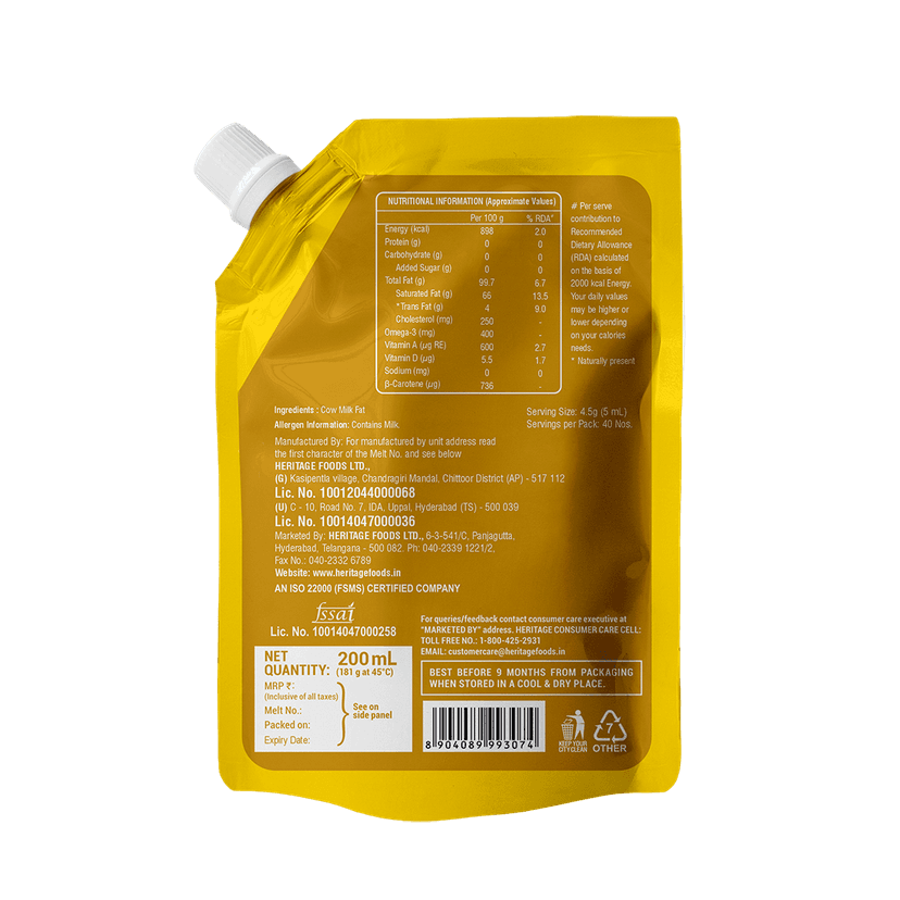 HERITAGE COW GHEE WITH SPOUT POUCH 200 Ml view 2