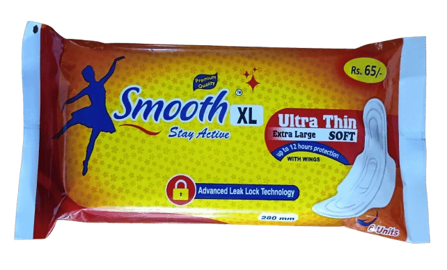 Smooth XL Ultra Thin Extra Large Soft Sanitary Pads with Wings - 280mm (Pack of 6)