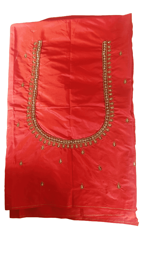 Orange Saree Blouse with Stone and Zari Embroidery Work
