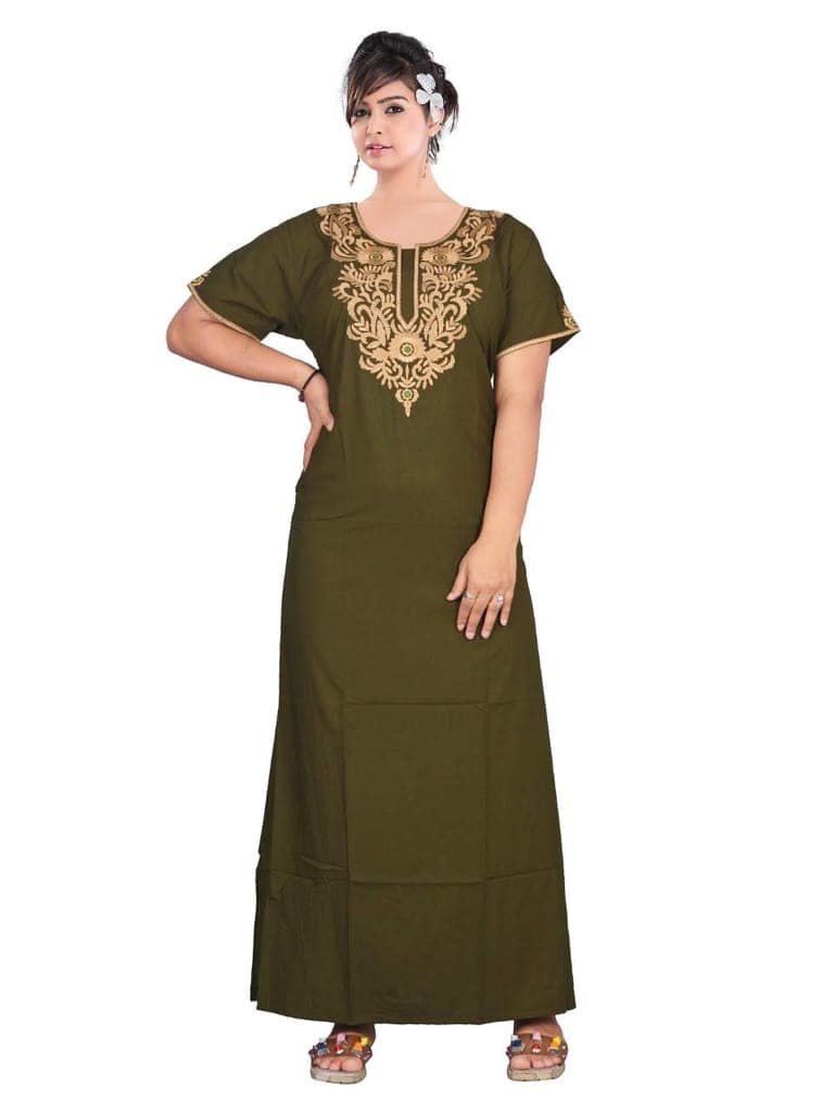 VALENCIA SLEEPWEAR Cream Floral Embroidery Gown Maxi Nightwear Nighty Lizzy Bizzy Soft Fabric Length Night Slip for Women view 10