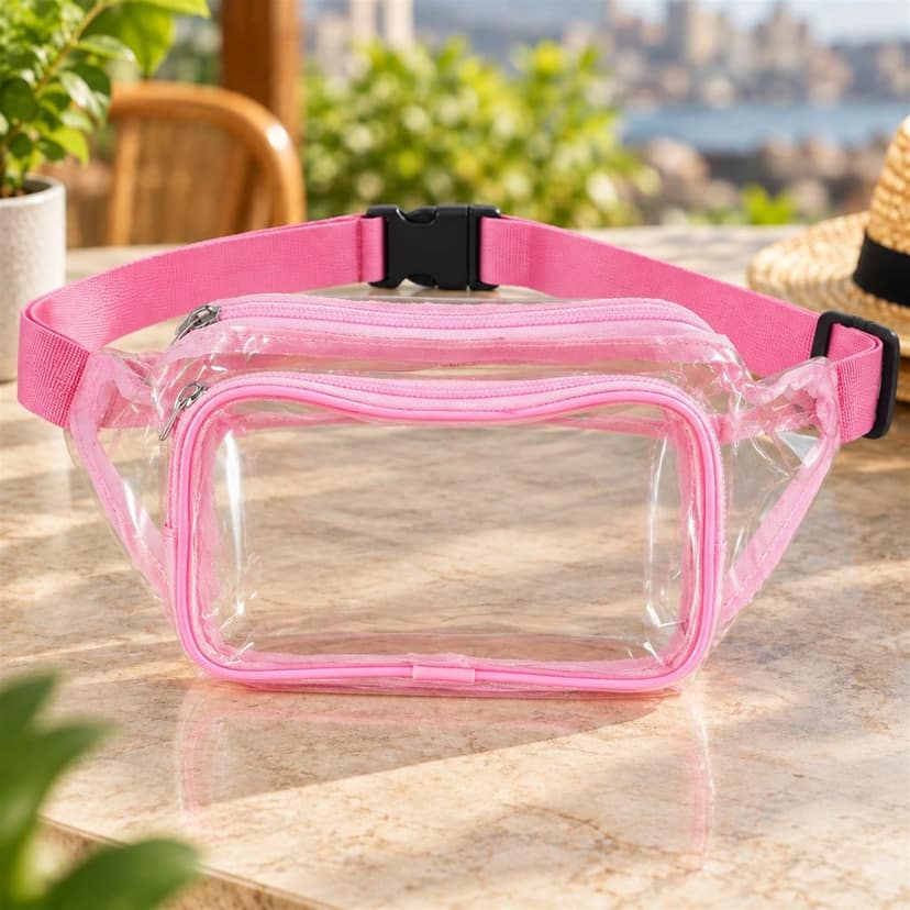 Transparent PVC Waist Bag with Two Zip Pockets and Adjustable Strap (26x16 Cm)