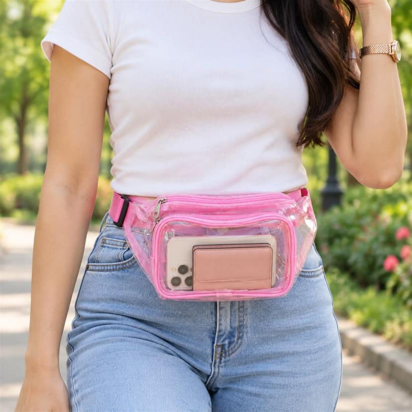 Transparent PVC Waist Bag with Two Zip Pockets and Adjustable Strap (26x16 Cm) view 2