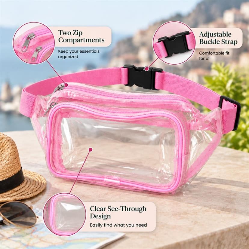 Transparent PVC Waist Bag with Two Zip Pockets and Adjustable Strap (26x16 Cm) view 3