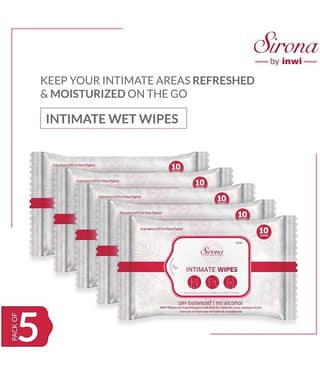 Sirona Natural Intimate Wipes - 50 Wipes with Aloe Vera Extracts | Protects Against Odour, Dryness, Itchiness & Irritation