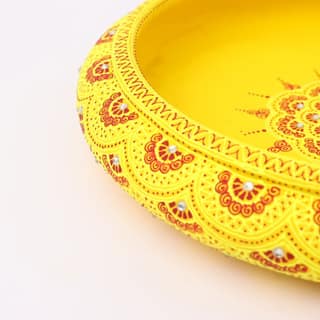 DECOREER Yellow Terracotta Urli with Golden Motifs