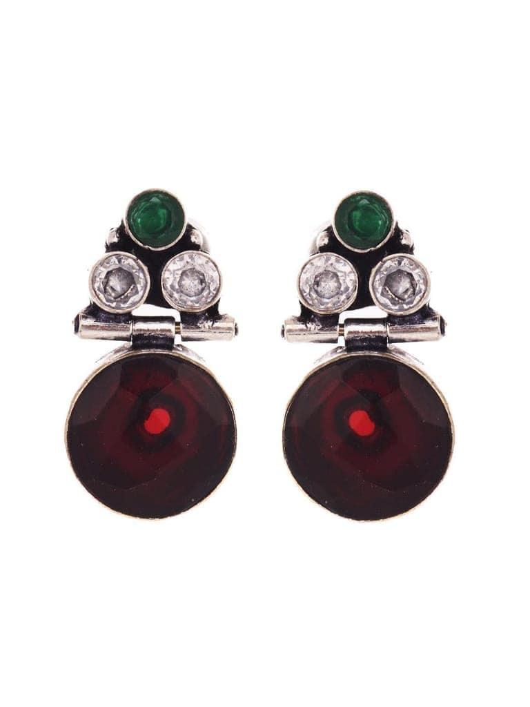 Silver Oxidised Ruby Red Drop Minimal Earring view 2