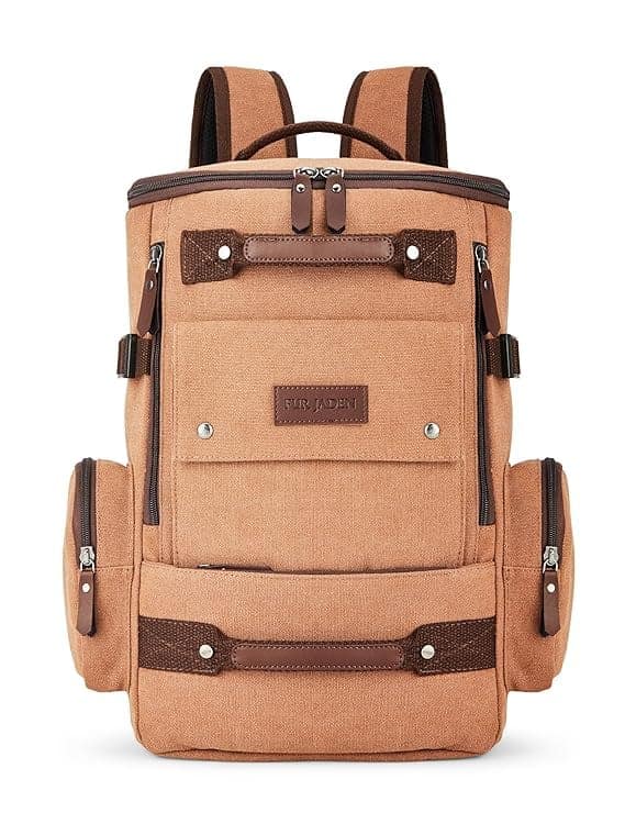 FUR JADEN Eco Friendly Travel Laptop Backpack Made of Water Resistant Sustainable Canvas and Vegan Leather for Men and Women (Brown)