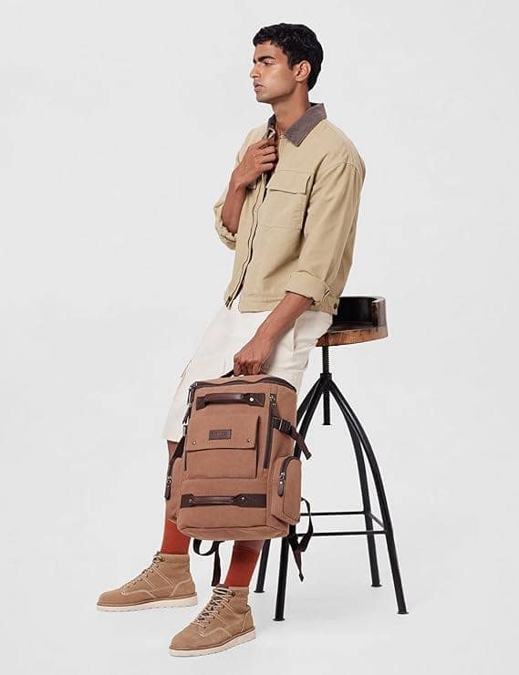 FUR JADEN Eco Friendly Travel Laptop Backpack Made of Water Resistant Sustainable Canvas and Vegan Leather for Men and Women (Brown) view 2