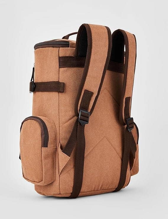 FUR JADEN Eco Friendly Travel Laptop Backpack Made of Water Resistant Sustainable Canvas and Vegan Leather for Men and Women (Brown) view 6