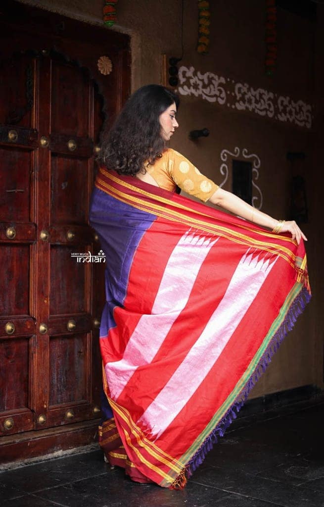 Handloom Cotton Silk Ilkal Saree with Pure Resham Pallu - Purple with Red Border view 2