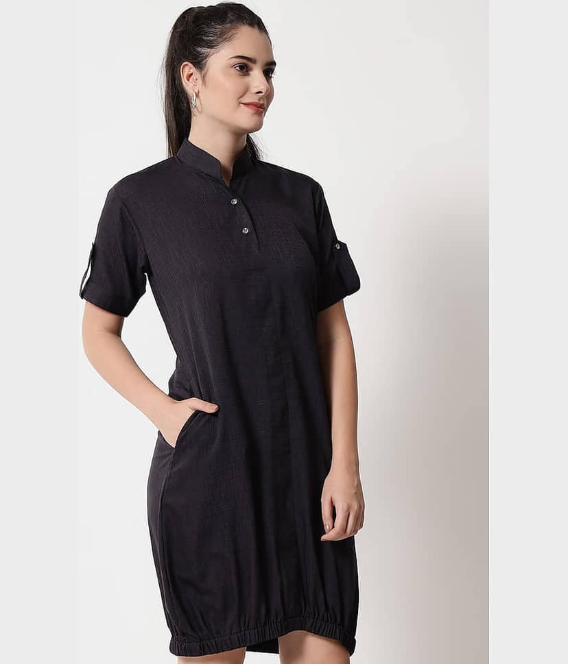TOGZZ Women Crepe Solid Shift Dress ( Black ) view 2