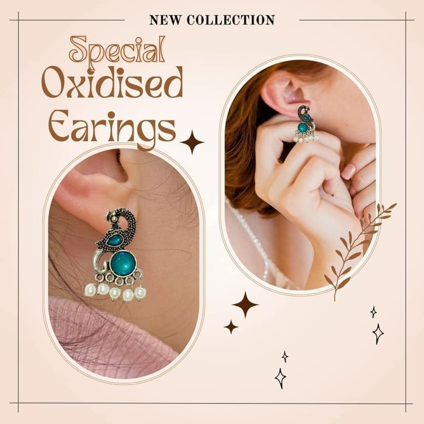 Jewelryklub Earrings For Women Oxidised Silver Peacock Shape Jhumki Earrings For Girls And Women (Blue) view 3