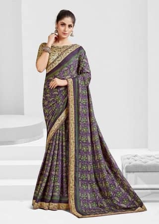 Digital Printed Georgette Saree in Purple