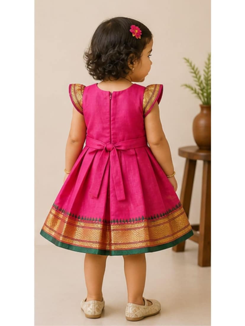 Mom and Me Baby Girls' Acrylic Cotton Dress Traditional Elegant Frock for 0-5 Years| Perfect for Festivals Family Gatherings, Celebrations (in, Age, 0 Months, 3 Months, Regular, Pink) view 2