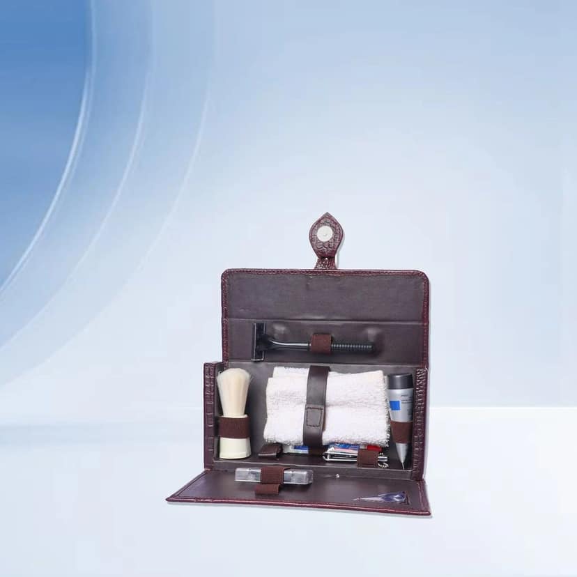 Men's Travel Leather Grooming Kit – Compact Shaving Essentials Set view 2
