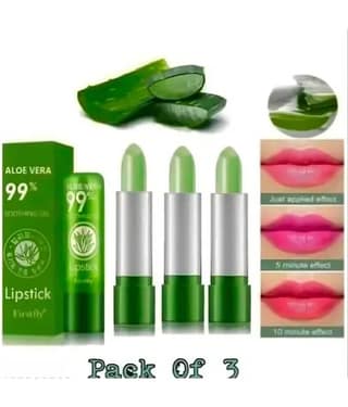 BLUSHIS Lasting Nutritious Lip Balm Lips Moisturizer Magic Temperature Color Changing Aloe Vera Lipstick (Pack of 3)
