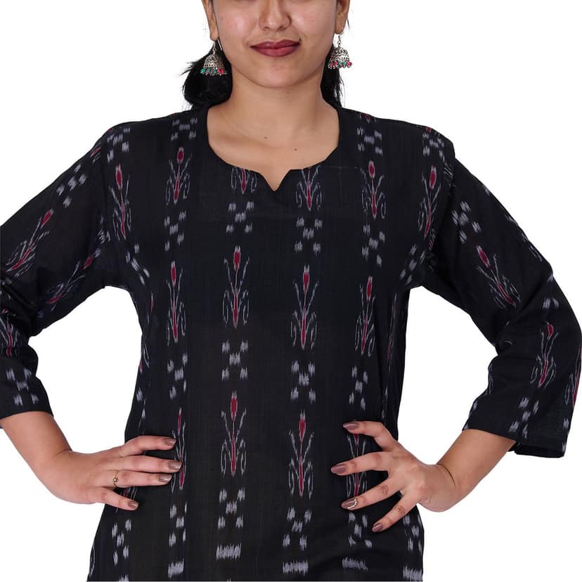 GHL GUENDICHA HAAT Sambalpuri Certified Handloom Women's Pure Cotton Roundneck Kurta view 6