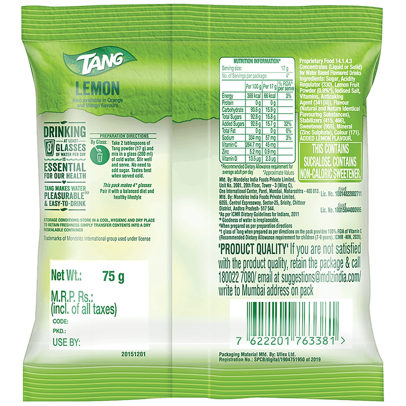Tang Instant Drink Mix - Lemon, 75 G view 2