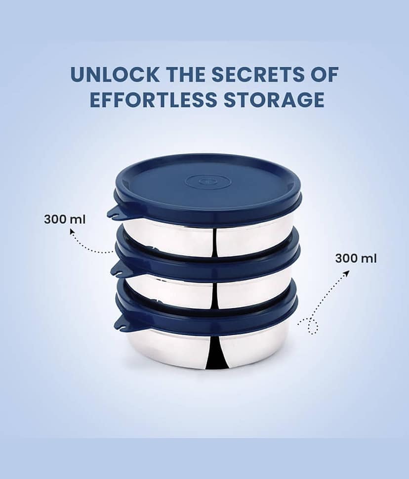 Oliveware Steel Navy Blue Food Container ( Set of 3 ) view 2