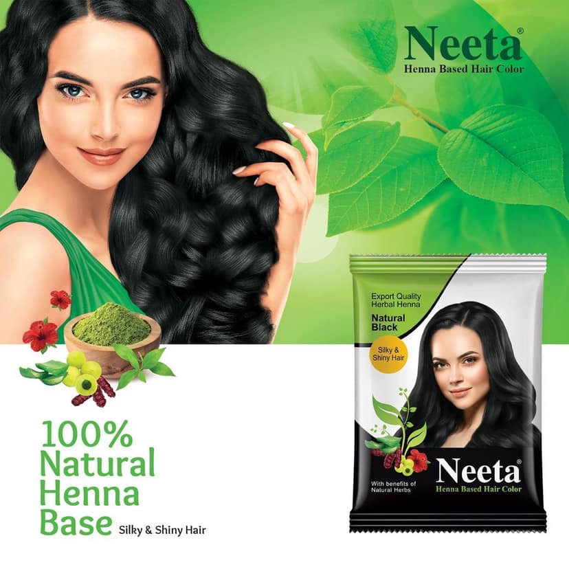 Neeta Henna Based Hair Color Natural Black 10g Pack of 10, Silky and Shiny Powder Hair Colour with Benefits of 5 Natural Herbs view 10