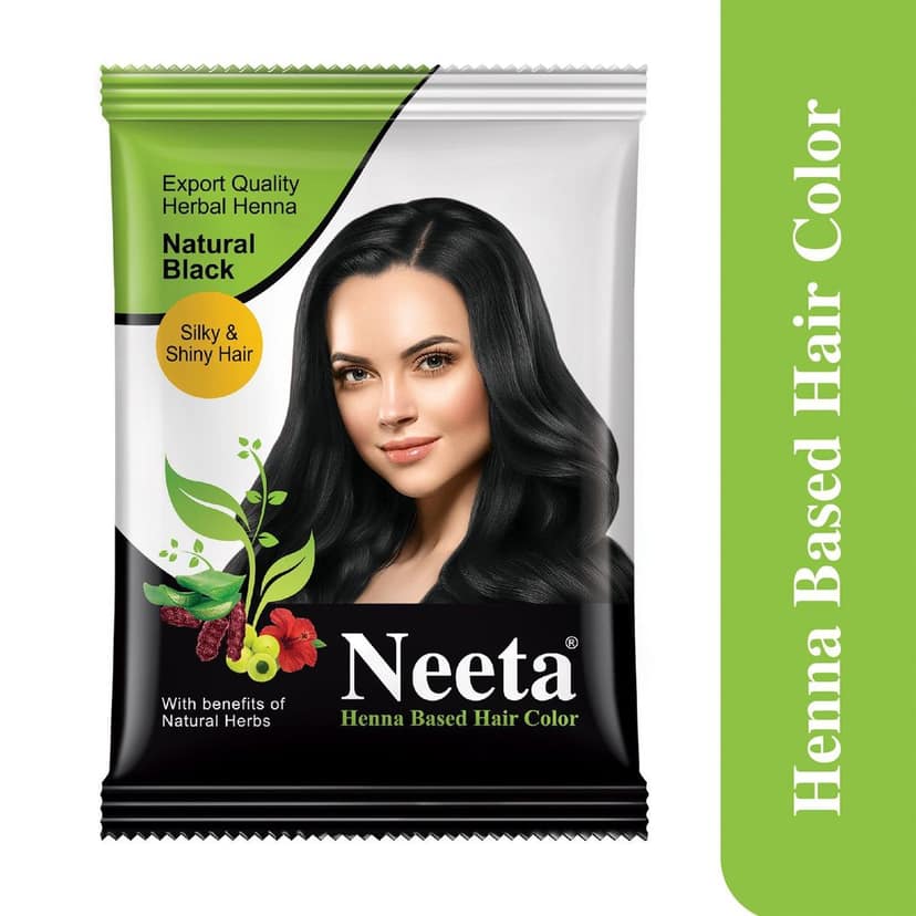Neeta Henna Based Hair Color Natural Black 10g Pack of 10, Silky and Shiny Powder Hair Colour with Benefits of 5 Natural Herbs view 3